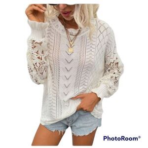 Lace crew neck boho sweater